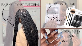 Weekly Vlog passion twist tutorial  new nails  eyebrow threading  cluster lash install  MORE [upl. by Neetsyrk]