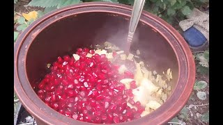 Delicious meal of pomegranate and chicken in the garden [upl. by Jr]