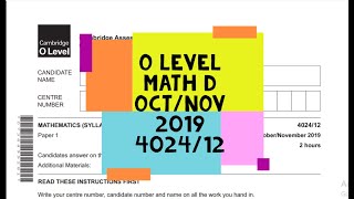 O Level Math D Paper 1 402412 OctNov 2019 [upl. by Ofella]