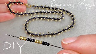 Easy Seed Bead Necklace Tutorial How to Make Simple Necklace with Beads [upl. by Niboc]