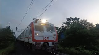 New ICF Local train with Vande Bharat type wheel sounds speeds up towards Asansol Jn [upl. by Raymund]