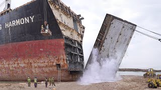 Extreme Way They Manually Scrap a Gigantic Ship Stranded on the Beach [upl. by Anuala]