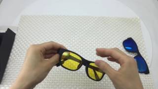 Reading Glasses 100 Magnetic Clip On 2 pcs Polarized Sun Lens Yellow Lens Black Wayfarer Reader [upl. by Irem]