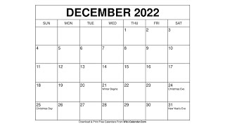 Printable December 2022 Calendar Templates with Holidays  Wiki Calendar [upl. by Peggy]