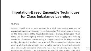 Imputation Based Ensemble Techniques for Class Imbalance Learning [upl. by Calandria799]