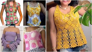 Most beautiful crochet cotton thread topcute top crop top design ideas [upl. by Pihc822]