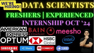 Data Science Jobs for Freshers  Data Scientist Jobs in India  Data Science Jobs 2024  Jobs Oct24 [upl. by Nikkie]