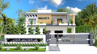 45x90 House Design 3D  4050 Sqft  450 Gaj  8 BHK  Modern Design  Front Garden  14 x 28 Meters [upl. by Mir]