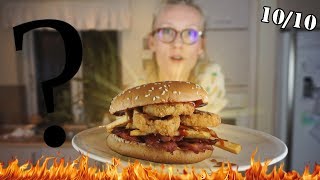 Hjemmelavet Pomfrit Bacon Løgrings BURGER🔥😋 fråderen [upl. by Evilo683]