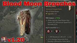 Diablo IV Unique Items  Blood Moon Breeches Pants Patch 120 [upl. by Labannah]