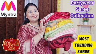 Myntra Partywear Saree Haul ll Latest Saree Collection ll Myntra Haul [upl. by Riggs]