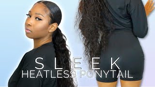 DIY Long and SLEEK Heatless Curly Ponytail On Natural Hair Tutorial [upl. by Hebe]