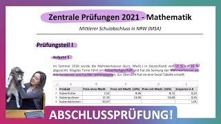 ZP 10 NRW Mathe 2021  Mittlerer Schulabschluss Realschule MSA  Teil 1 A5  Excel Tabellen [upl. by Ennaitak]