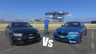 Small Sports Car Battle  2018 AUDI RS3 Sedan VS BMW M2 Coupe [upl. by Anar]