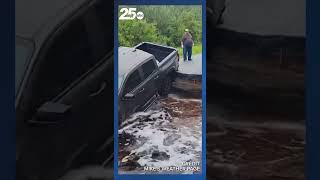 Truck Stuck after Road washed away in Storm Damage Debby from Live Oak Florida [upl. by Reifinnej]