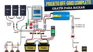 Projeto de Energia Solar Off Grid Com 3 Painéis Solares de 155W Banco de Baterias em 24V [upl. by Eeralih]