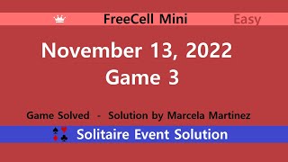 FreeCell Mini Game 3  November 13 2022 Event  Easy [upl. by Ayar408]