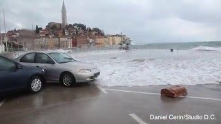 Nevrijeme Rovinj 10022016  Storm in Rovinj  Croatia huge waves and flood [upl. by Tamra]