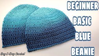 Easy Beginner Basic Blue Beanie Crochet Easy Unisex HatFree Crochet Tutorial Bag O Day Crochet [upl. by Ameline]