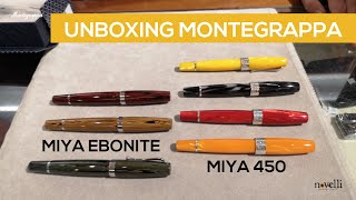 Unboxing Montegrappa Miya Ebonite amp Miya 450 fountain pens [upl. by Ellinet]