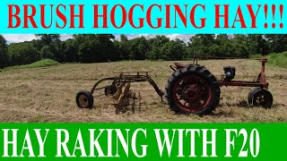 cutting hay with a brush hog and raking with the f20 [upl. by Atokad]