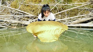 The girl discovered a huge golden clam and opened it revealing all the sparkling treasures inside [upl. by Doowle165]