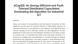 ACapDS An Energy Efficient and Fault Tolerant Distributed Capacitated Dominating Set Algorithm for I [upl. by Arodnahs]