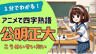 四字熟語「公明正大～こうめいせいだい～」の意味が小学生でもわかる簡単1分アニメ★四字熟語の覚え方★四字熟語の使い方 [upl. by Ecnar]