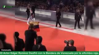 El Actor Edgar Ramírez Desfiló con la Bandera de Venezuela por la alfombra roja [upl. by Richara]