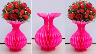 How To Make Paper Flower Vase At Home  Beautiful Flower pot making With color paper  Flower Pot [upl. by Orian]