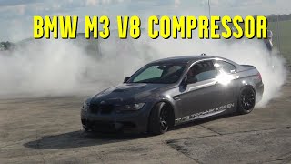 BMW E92 M3 V8 S65B40 supercharger drift and exhaust sound  BMW M3 compressor [upl. by Ylekalb]