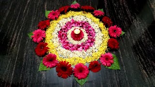 Onam Flower Decoration Flower rangoli Attractive Flower Decor chettinad folk art [upl. by Sacul541]