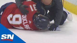 Anthony Duclair Gets Tripped Up Goes Shoulder First Into Boards And Leaves In Pain [upl. by Ilrebmik297]