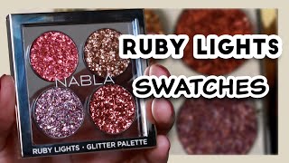 Nabla Cosmetics Ruby Lights Glitter Palette Swatches [upl. by Etty996]