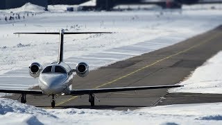 Cessna 510 Citation Mustang N808RD 11022018  StMoritz Engadin Airport live ATC [upl. by Akinnej]