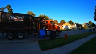 Pellitteri 502 Freightliner labrie automizer on recycling back to flipping 64 gal lids [upl. by Goerke]