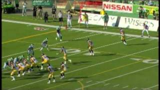 Kevin Glenn 11 yard touchdown pass to Dave Stala soccer celebration  July 31 2010 [upl. by Durwin]