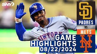 Mets vs Padres 8222024  NY Mets Highlights  SNY [upl. by Lady]