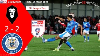 Salford City 22 Stockport EFL League Two 2324 14 March 2024 [upl. by Eenej]