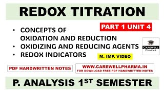 Redox Titration  Reduction  Oxidation  Oxidising Agent  Redox Indicators  Ch 1 U 4  P Analysis [upl. by Ives228]