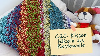 C2C Kissen häkeln  Restewolle verwerten  Maschenschäfchen [upl. by Cordova]