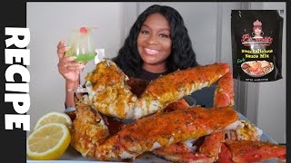 BLOVES NEW GARLIC SMACKALICIOUS SAUCE RECIPE FOR A GIANT KING CRAB  SEAFOOD BOIL MUKBANG [upl. by Nitas74]