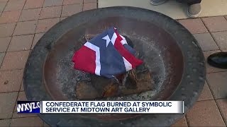 Confederate flag burned at symbolic service at Midtown art gallery [upl. by Nehr179]