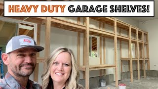 Heavy Duty Garage Shelves Workbench Built From Scratch 12x40 [upl. by Tram]