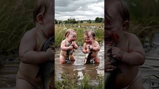 fyp babys cute fashion AI ai lovelybaby cutebaby cutebabys baby fishing crying catch [upl. by Ziwot673]