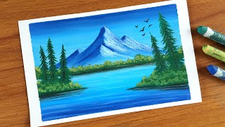 Easy Oil Pastel Landscape painting for beginners  MOUNTAIN SCENERY  Oil Pastel Drawing [upl. by Nowaj587]