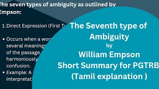 PGTRB ENGLISH UNIT 10 THE SEVEN TYPES OF AMBIGUITY BY WILLIAM EMPSON short summary in Tamil [upl. by Jesher]