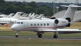 N821GR GULFSTREAM G400 LANDING AT FARNBOROUGH EGLF  TOUCH DOWN SHOT ON RUNWAY 24 0507 [upl. by Sarnoff]