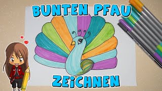 Bunten Pfau einfach malen für Kinder  ab 8 Jahren  Malen mit Evi  deutsch [upl. by Ffej]