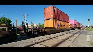 Union Pacific Doublestack rail pass by downtown Arlington Texas On the beautiful sunny day [upl. by Mialliw271]